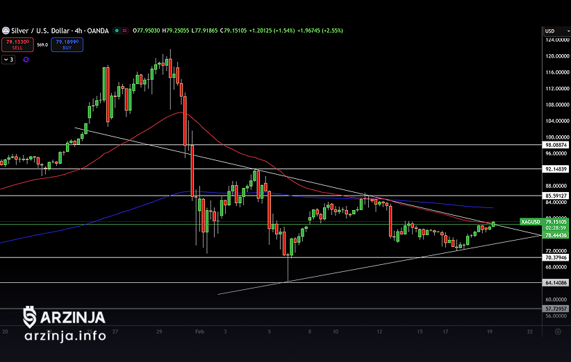 نمودار قیمت نقره (19 فوریه 2026)